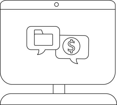 resumido computadora pantalla mostrando habla burbujas con carpeta y dólar firmar íconos vector