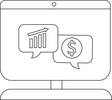 computadora monitor con habla burbujas uno muestra un creciente bar grafico y flecha el otro un dólar firmar vector