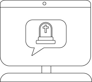 A computer monitor displays a tombstone in a speech bubble on its screen vector