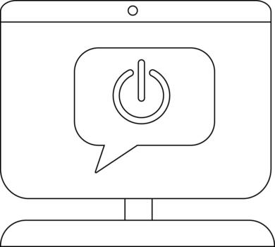 A desktop computer displays a power icon in a speech bubble on its screen vector