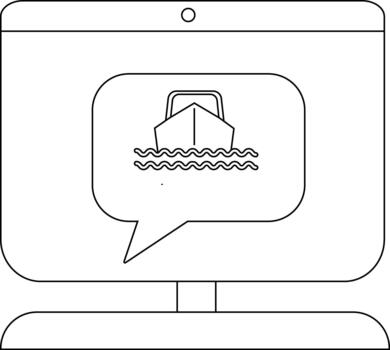 A computer monitor displays a speech bubble with a ship on water inside vector