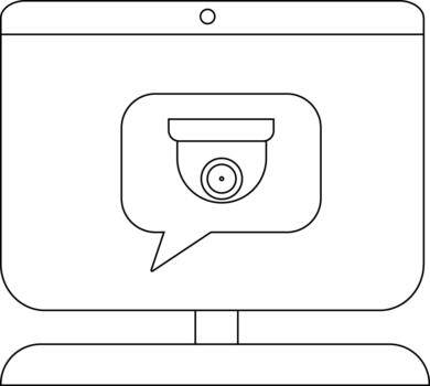 A desktop monitor displays a surveillance camera within a speech bubble vector