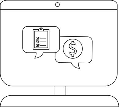 Monitor displaying task list currency symbol inside speech bubbles vector