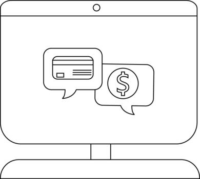 un computadora monitor muestra habla burbujas con un crédito tarjeta y un dólar firmar vector