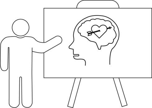 un figura regalos un pizarron con un cabeza dibujo demostración un corazón empalado por un flecha dentro el cerebro vector