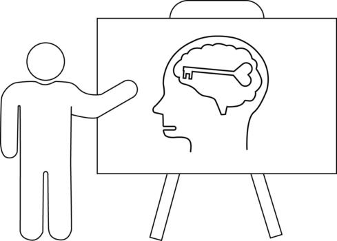 A person presenting a diagram of a head with a brain and a key inside it on an easel vector