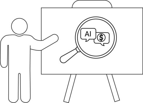 un persona soportes por un pizarron mostrando un aumentador vaso enfoque en ai y un dinero símbolo vector