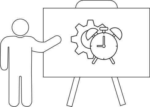 Presentation board displays clock gear A person stands by gesturing vector