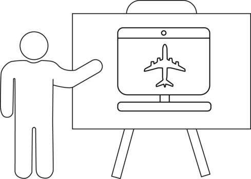 hombre presentación un avión en un computadora pantalla vector