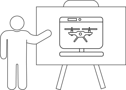 A person presenting a drone on a screen mounted on a presentation board vector