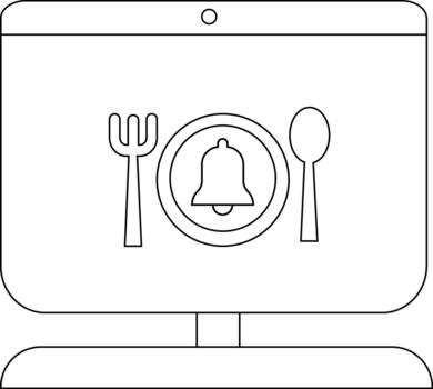 A computer monitor shows a plate with a bell a fork and a spoon on the screen vector