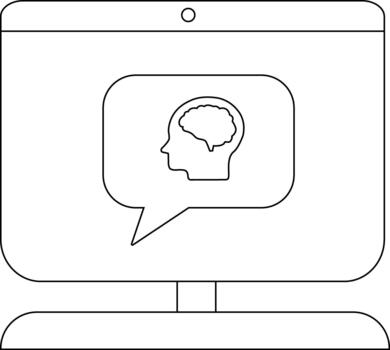 computadora monitor mostrando un pensamiento burbuja conteniendo un cerebro vector