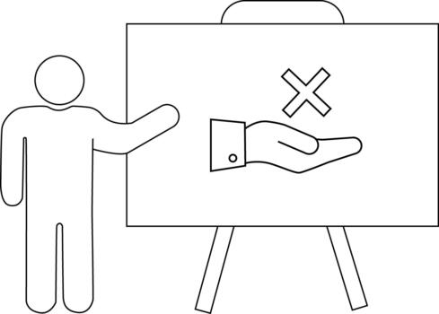 Presenter gestures towards board displaying a hand rejecting something vector