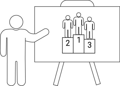 Presenter gestures to whiteboard showing a podium with figures labeled 1 2 and 3 vector