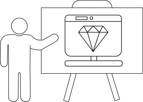 Person points to a diamond displayed on a monitor set on a easel vector