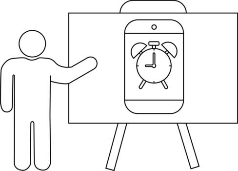 un figura regalos un pizarron con un teléfono inteligente mostrando un alarma reloj vector