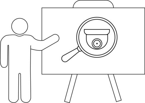 hombre regalos un pizarron con un seguridad cámara magnificado vector