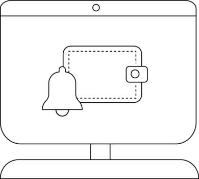 Computer screen shows a wallet icon with a notification bell vector