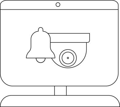 A monitor displays a notification bell and security camera icon on its screen vector
