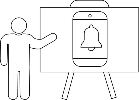 Presentation showing notification on a phone person standing near board vector