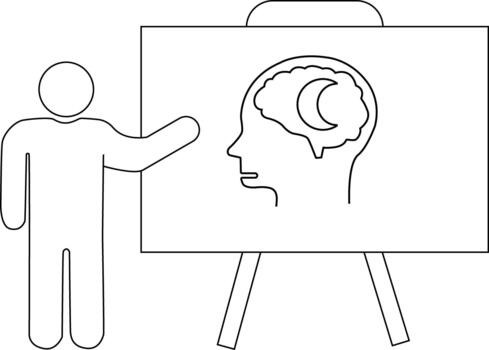 Man presenting a drawing of a head with a moon inside the brain on an easel vector
