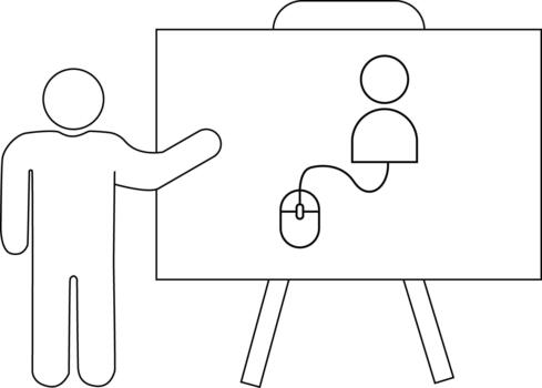 un figura presentación un pizarron con un persona icono conectado a un computadora ratón vector