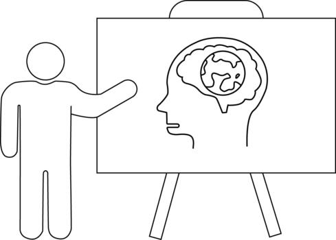 Person presenting head with brainworld design on easel vector