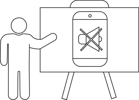 un presentador soportes junto a un pizarron demostración un teléfono con un mudo icono en eso vector