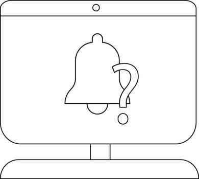 A monitor displays a notification bell with a question mark overlay vector