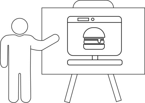 un persona puntos a un pantalla con un hamburguesa en eso conjunto en un estar vector