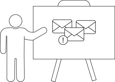 palo figura presentación un pizarron con correo electrónico íconos uno con un exclamación marca vector