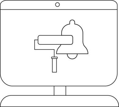 A computer monitor displays a notification bell icon vector