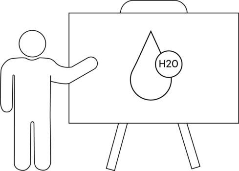 un persona señalando a un pizarron con un agua soltar y H2O escrito en eso vector