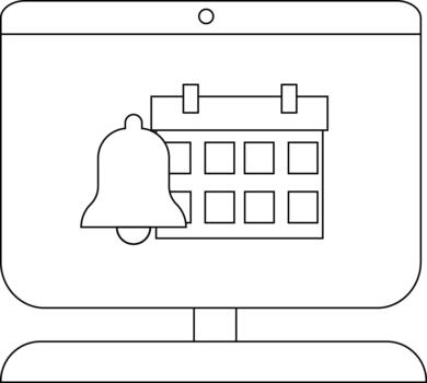 A computer monitor displaying a calendar and bell icon on the screen vector