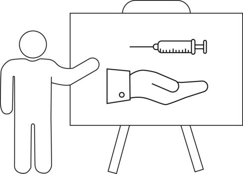 A person presents a chart showing a hand with a syringe above it vector