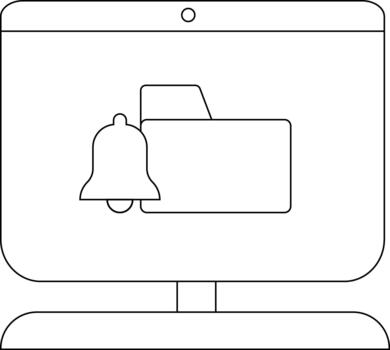 Outlined computer screen with folder and bell icons simple and schematic vector