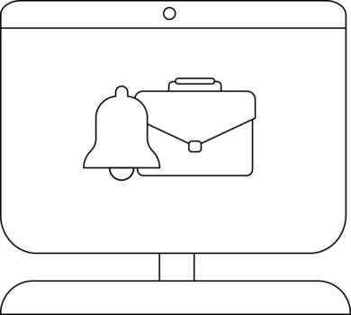 monitor mostrando un campana y maletín icono en pantalla vector
