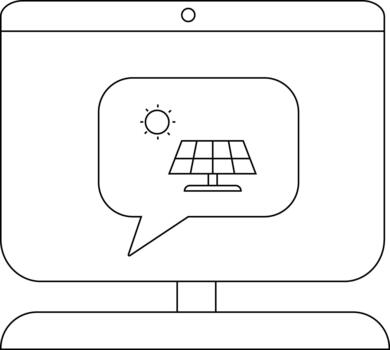 Computer monitor displays a speech bubble containing a solar panel and a sun vector