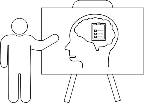 Presentation of brain analysis shown on a white board by stick figure vector