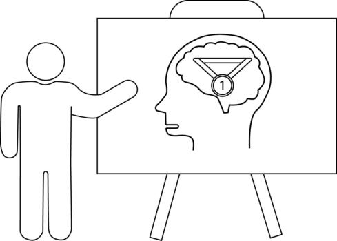 un figura puntos a un caballete demostración un cerebro dentro un cabeza vistiendo un primero sitio medalla vector