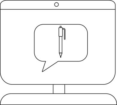 monitor con bolígrafo en habla burbuja un escritorio preparar en contorno vector