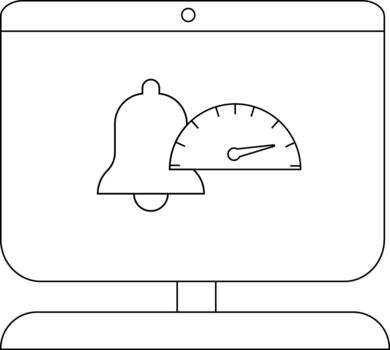 Computer screen displays a bell and speedometer indicating notificationsperformance vector