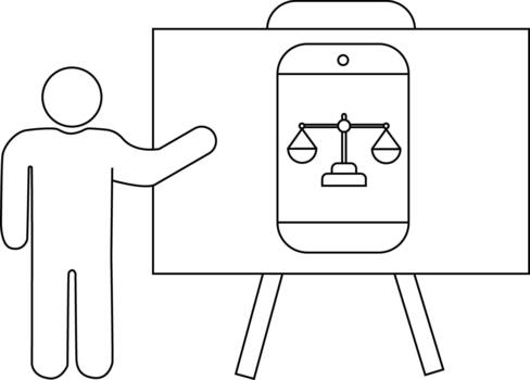 persona presentación un teléfono inteligente con un escala de justicia en un presentación tablero vector