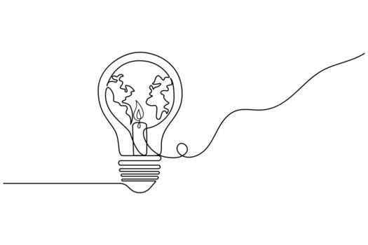 Earth hour continuous one line drawing with minimal clean shape vector