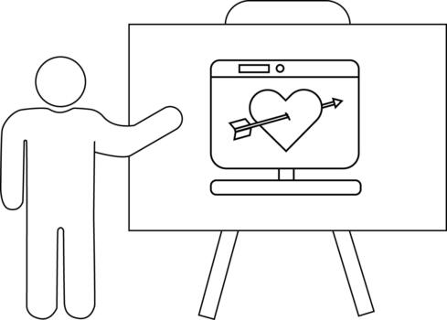 persona presentación un tablero presentando un computadora monitor con un corazón traspasado por un flecha vector