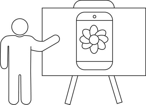 A person gestures toward a whiteboard displaying a smartphone with a flower on its screen vector
