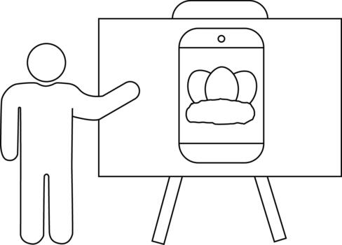 An icon person presents a board with a cellphone showing three eggs in a nest vector