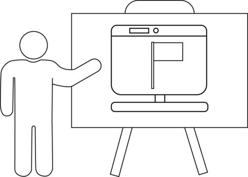 Presenter points to flag on monitor on stand vector