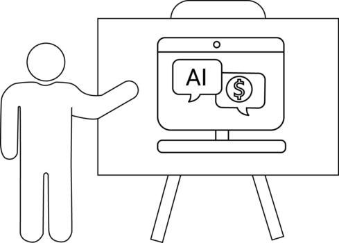 figura puntos a un pantalla mostrando ai y un dólar firmar en un presentación tablero vector