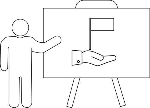 Presentation person points to board showing a flag on a hand stand supports board vector